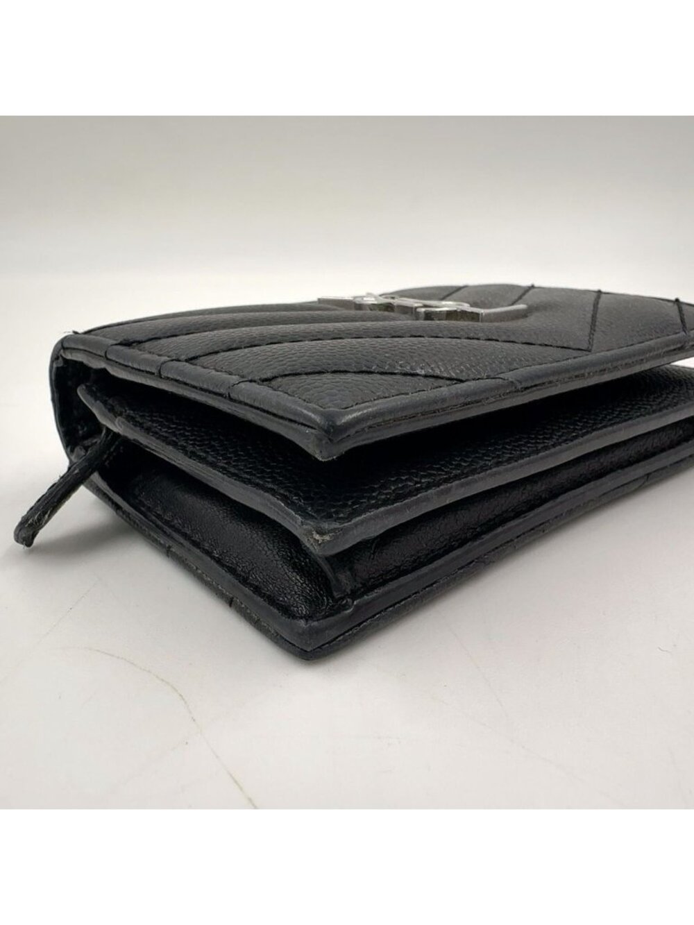 Saint Laurent Paris YSL Stitch Compact Fold Wallet Leather Black Silver - Picture 7 of 15